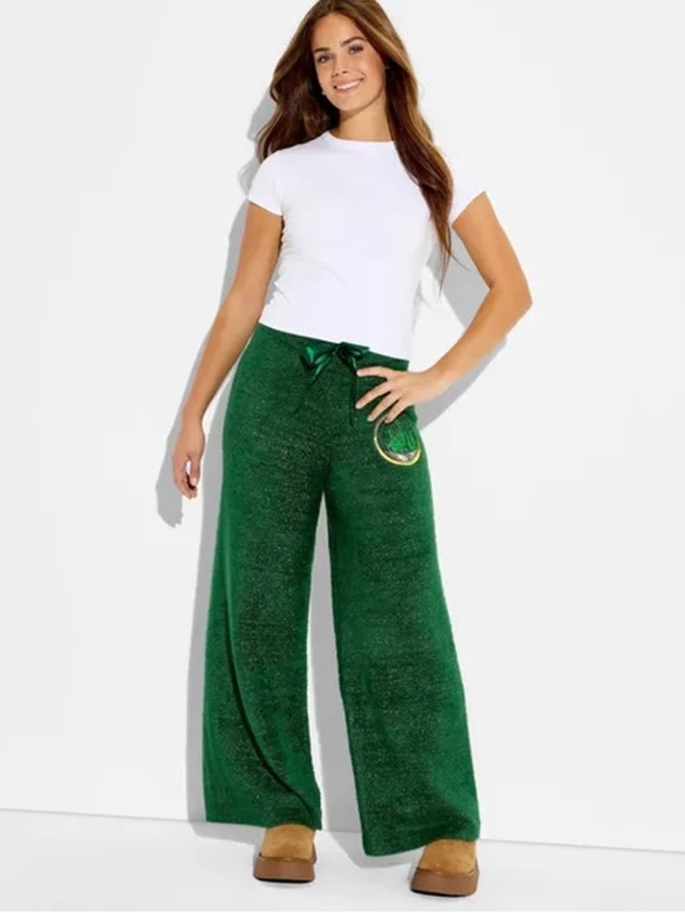 Katie Kime x Wicked Elphaba Green fuzzy Wide-Leg Lounge Pants Small